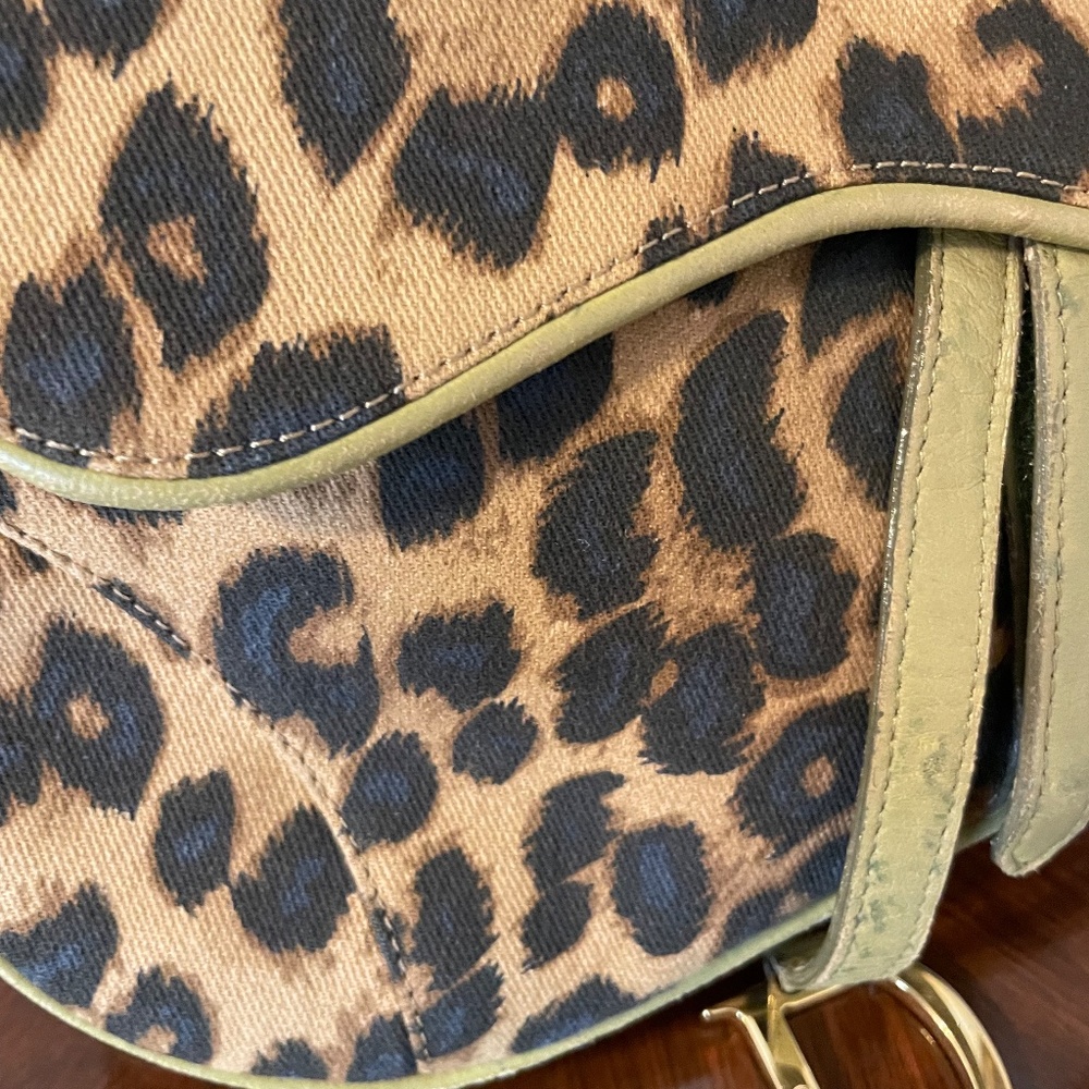 Luxury Rare Christian Dior RiveGauche Paris IconicOstrich trim Leopard SaddleBag - Picture 3 of 8